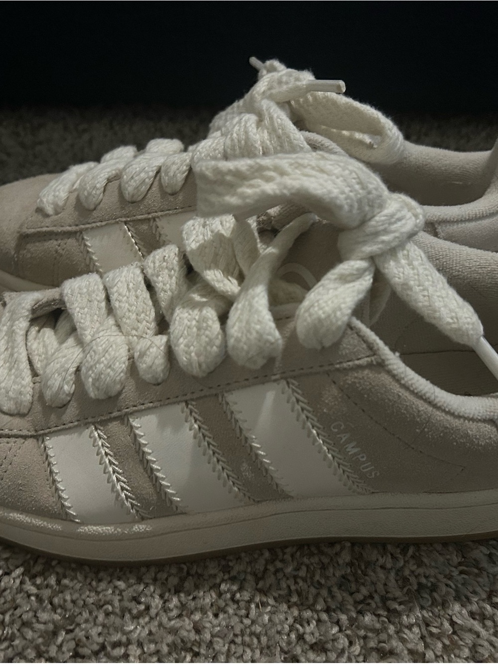 adidas Cream/White Campus Suede Lace-Up Sneakers